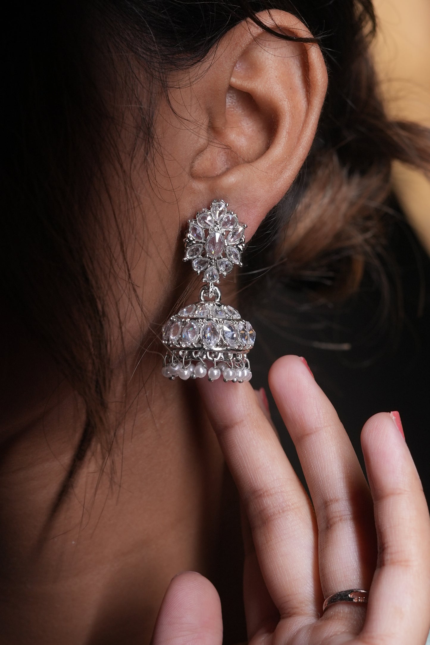 Silver-Tone Floral Jhumk