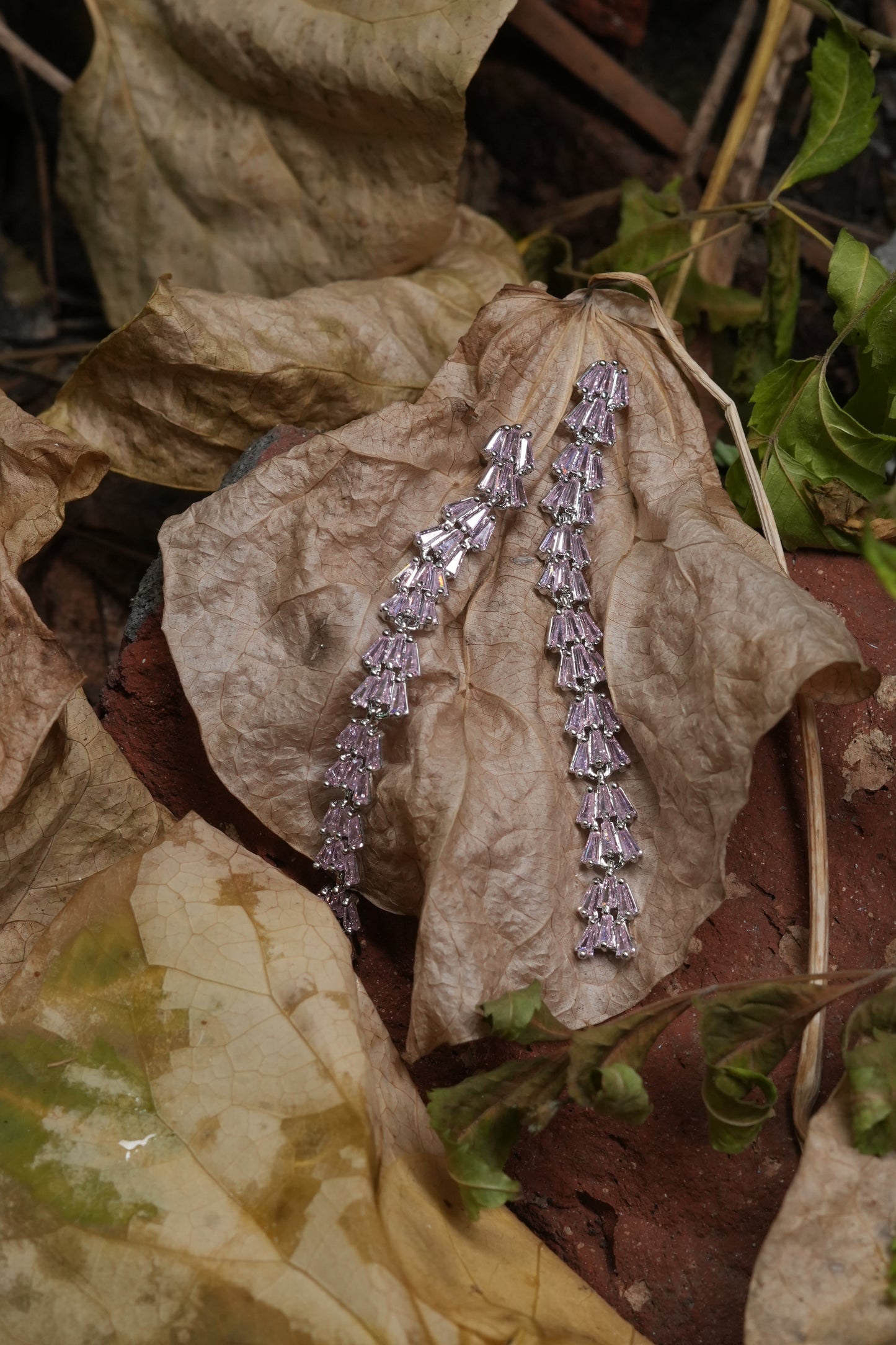 Silver-Toned Crystal Baguette Drop
