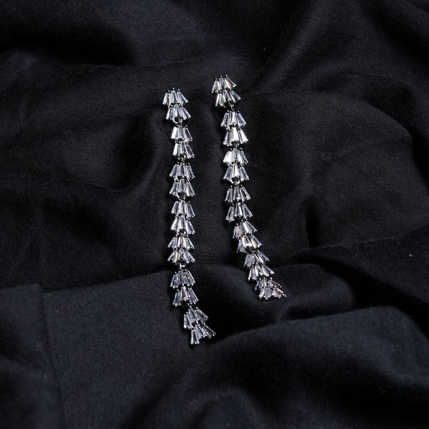 Silver-Toned Crystal Baguette Drop
