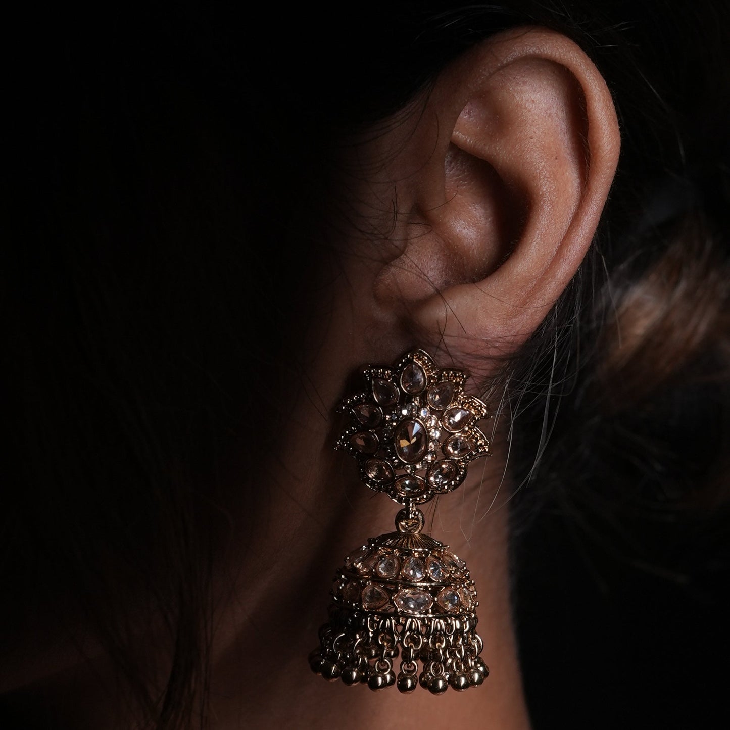 Exquisite Gold-Tone Floral Jhumka