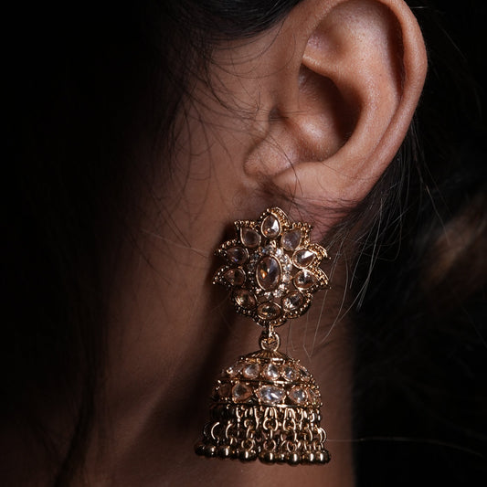 Exquisite Gold-Tone Floral Jhumka