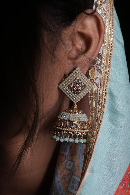 Pearl-Embellished Square Jhumka