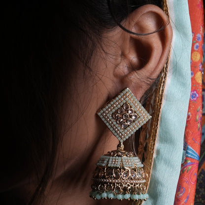 Pearl-Embellished Square Jhumka