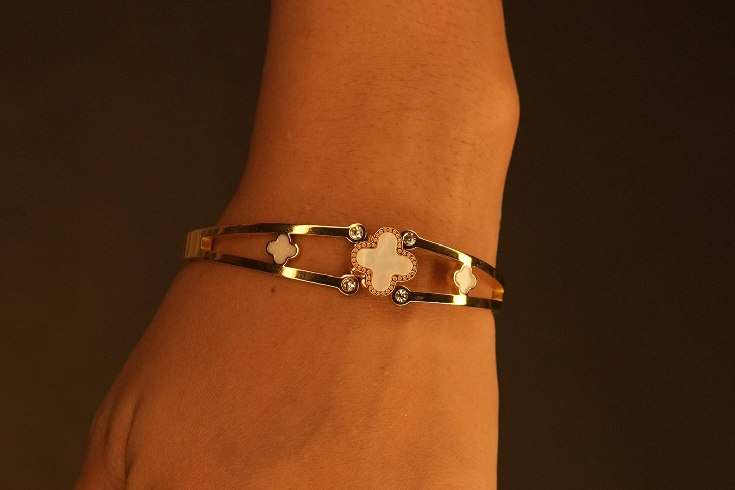 Gold-Tone Clover Motif Bracelet