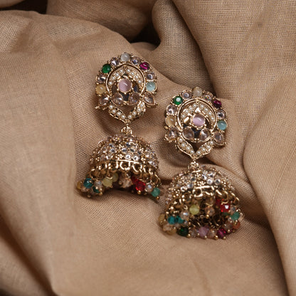 Multicolor Floral Kundan Jhumka