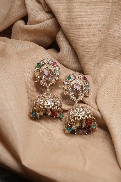 Multicolor Floral Kundan Jhumka