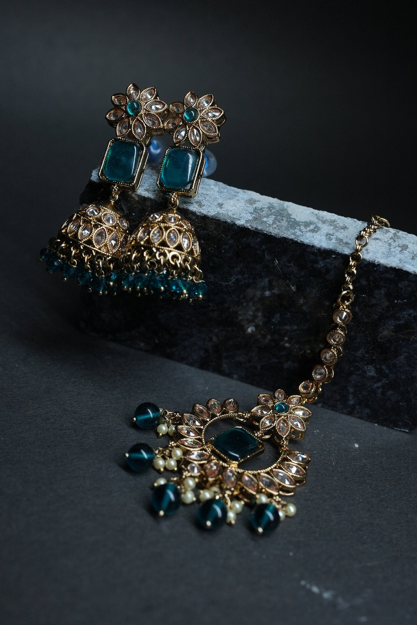 Teal Green Jhumka Set