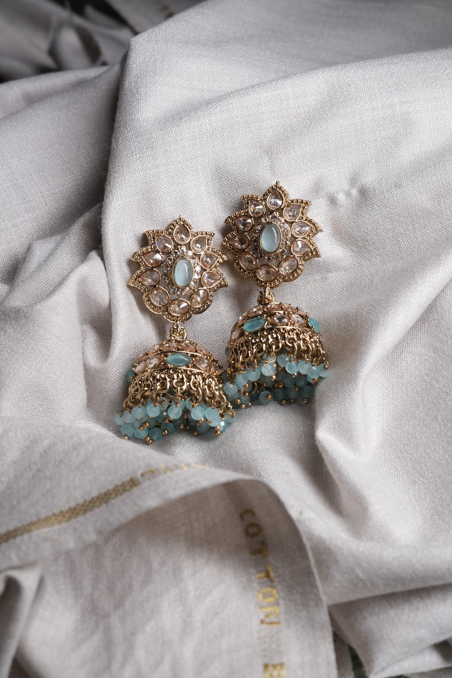 Royal Aqua Bead Kundan Jhumka