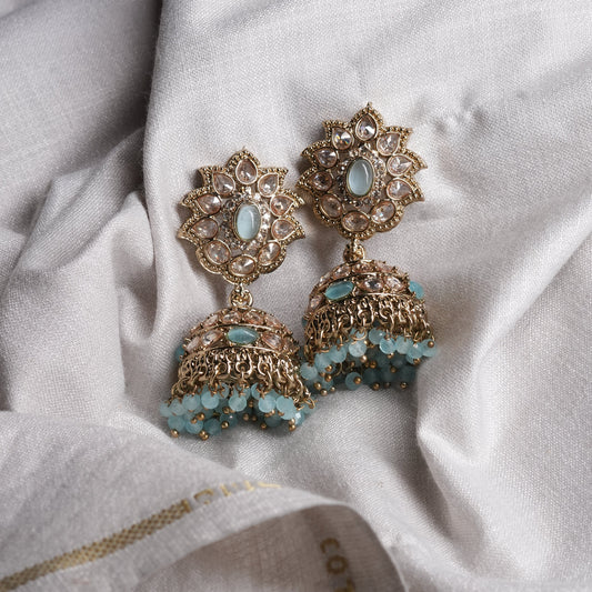 Royal Aqua Bead Kundan Jhumka