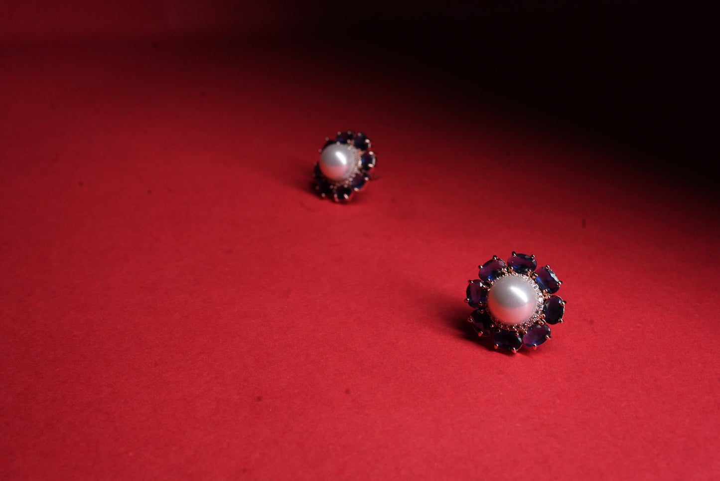 Pearl & Sapphire Halo Stud