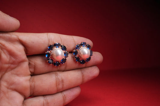 Pearl & Sapphire Halo Stud